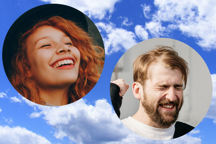 Girl smiling Man Stressed Emotional balancing and upliftment – a key to harmony in a rapidly changing world - London Herts Essex - Lucia No3